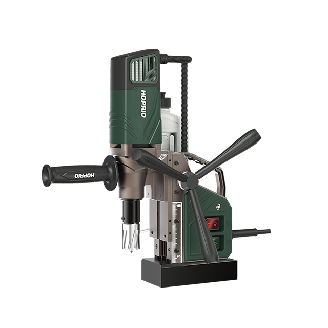 Brushless Magnetic Drill in operation on steel